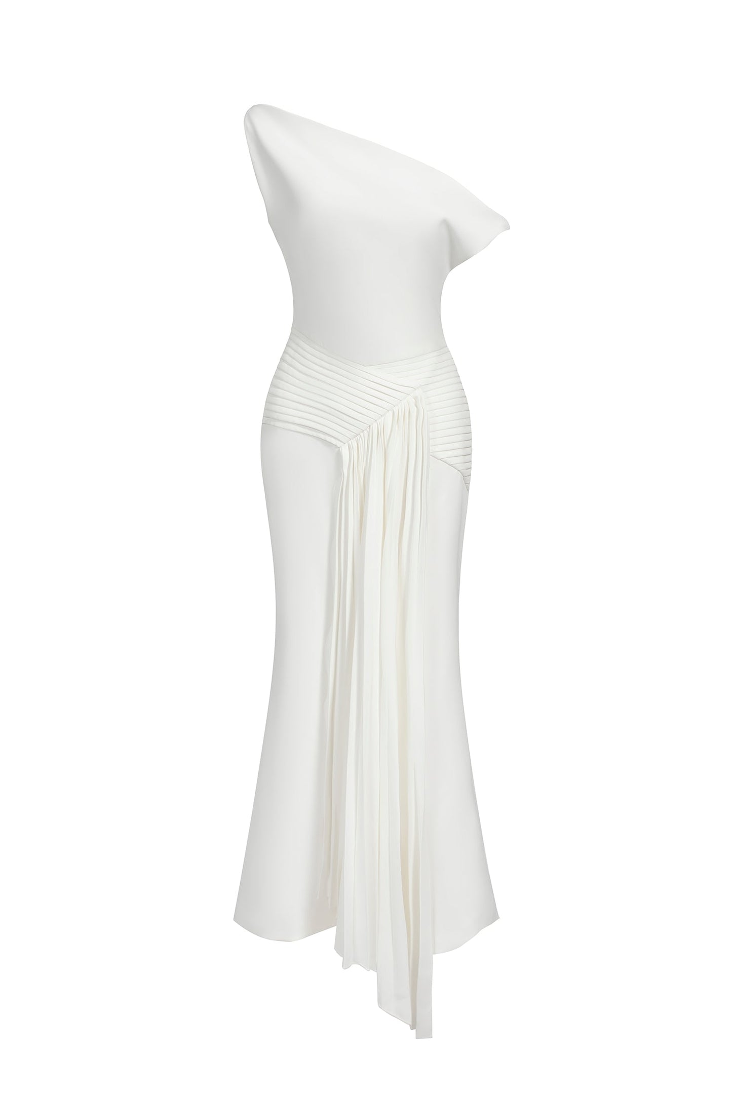 DALIA - Midi-jurk met schuine schouders, mouwloos en geplooid