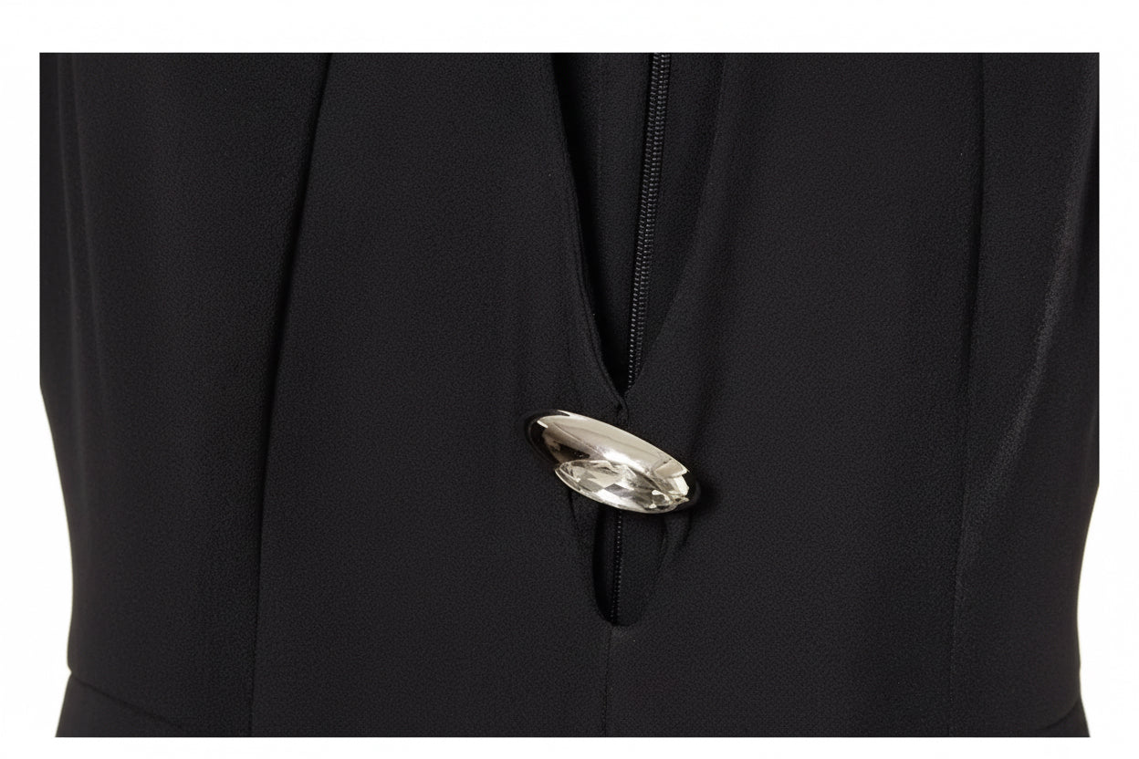 DALIA - Black Long-Sleeve Cut-Out Mini Dress with Crystal Accents