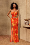 DALIA - Halterneck Printed Split Maxi Dress