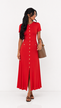 DALIA - Button Detail Midi Dress - Red