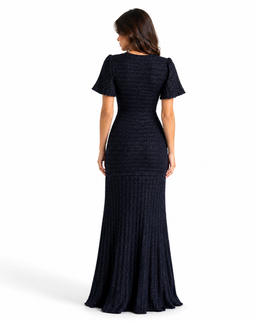 DALIA - Blue Elegant Tweed Maxi Dress