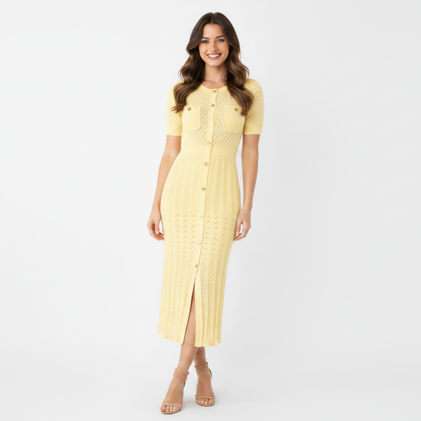 DALIA - Textured Midi Dress - Yellow