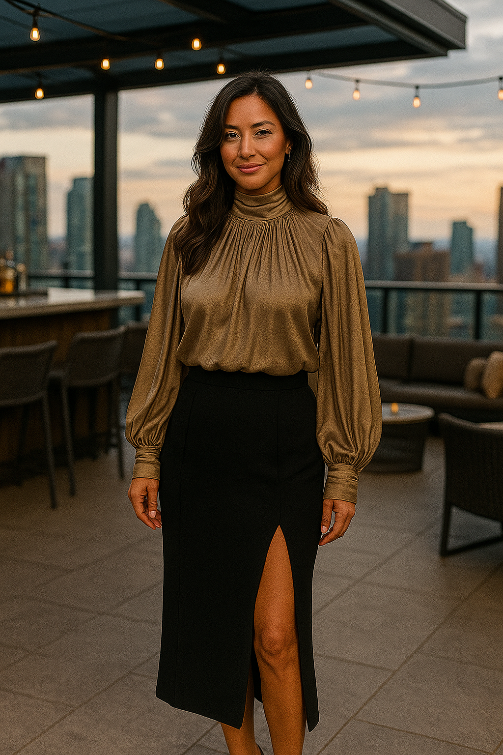 DALIA - Office Stylish Minimalist Blouse Brown