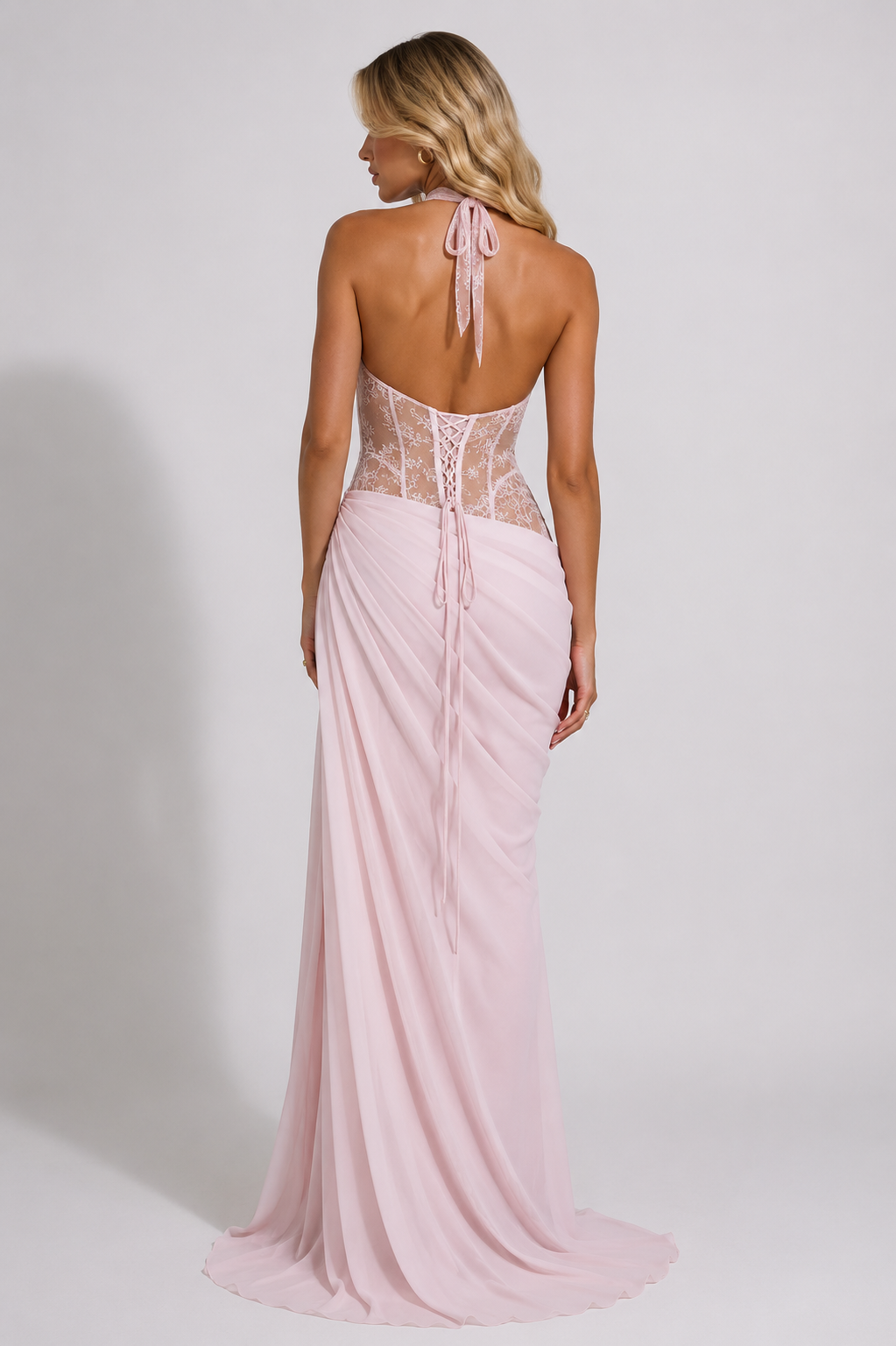 DALIA - Gown Lace Corset Maxi Dress - Pink