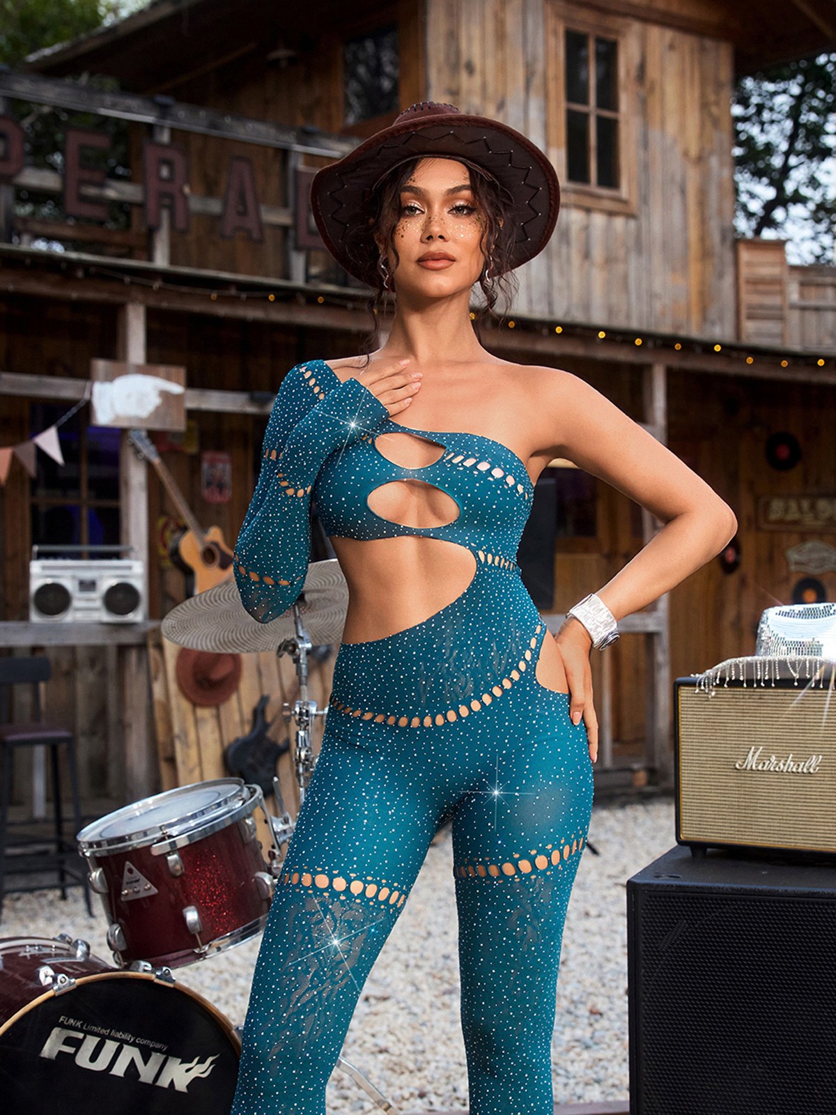 DALIA - One Shoulder Cutout Jumpsuit - Blue