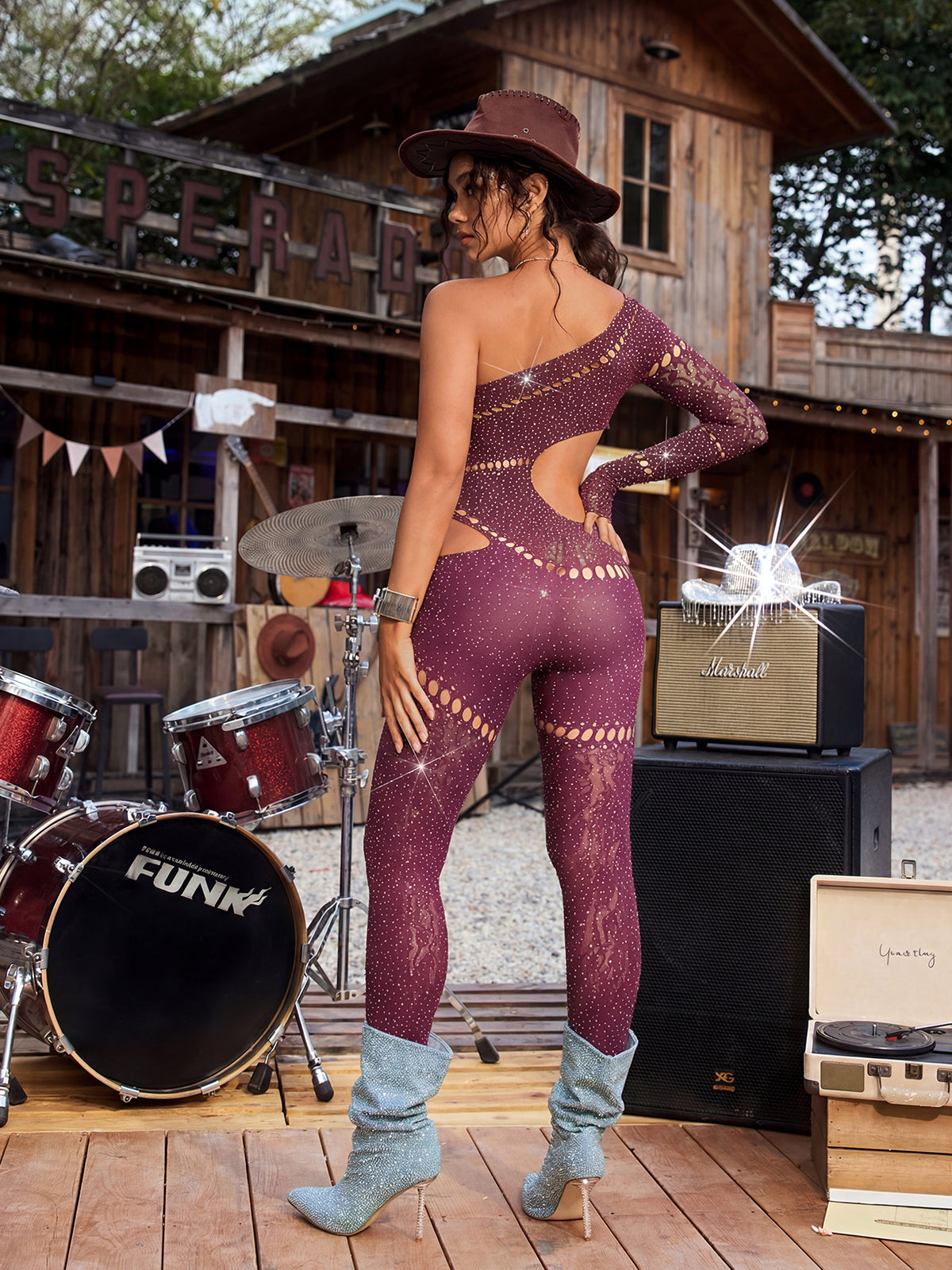 DALIA - One Shoulder Cutout Jumpsuit - Wine