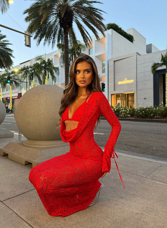 DALIA - Lace 3 Piece Dress - Red