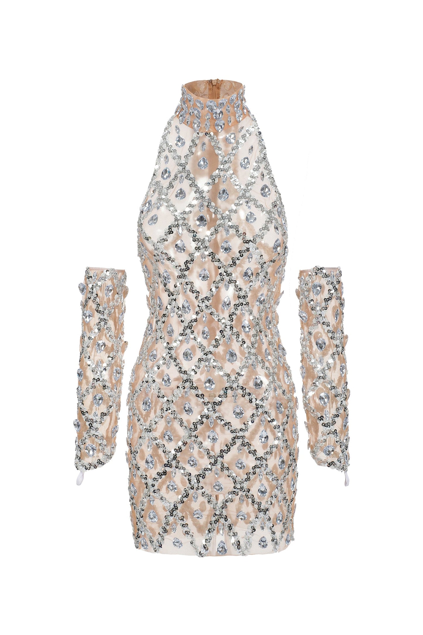 DALIA - Fala Diamante Mesh Mini Dress