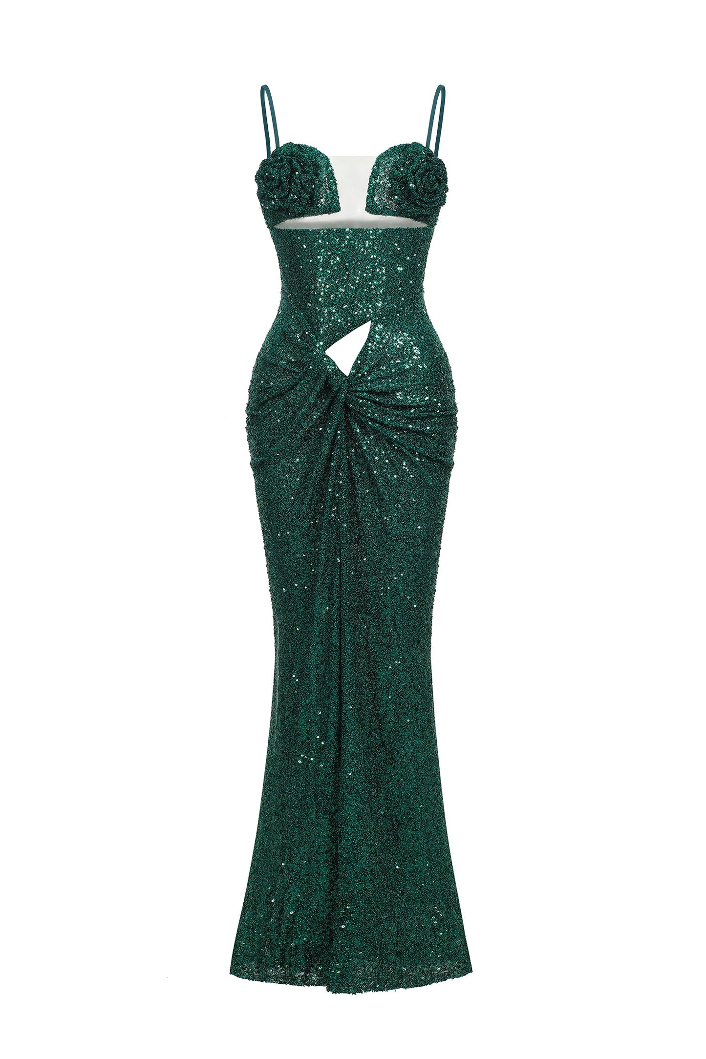 DALIA - Flower Cut Out Twist Slit Maxi Dress - Green