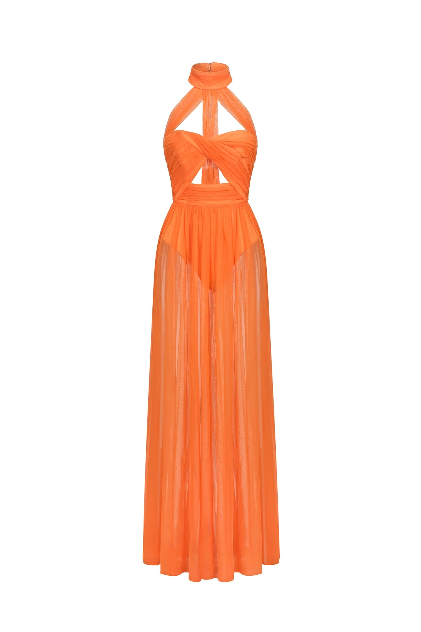 DALIA - Halterneck Twist Mesh Maxi Dress