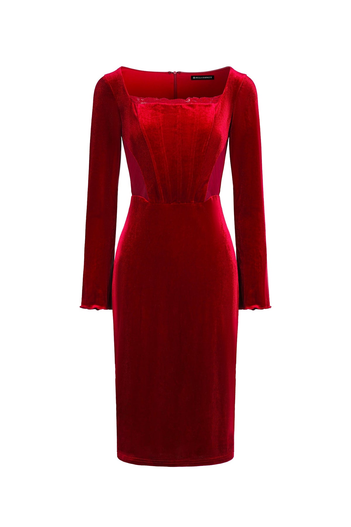 DALIA - Velvet Corset Midi Dress - Red