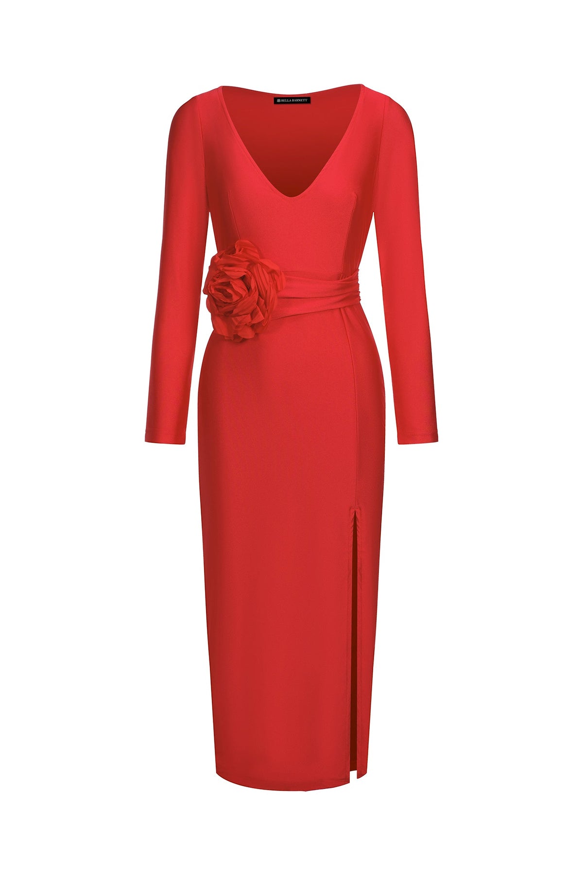 DALIA - Halli V Neck Midi Dress - Red