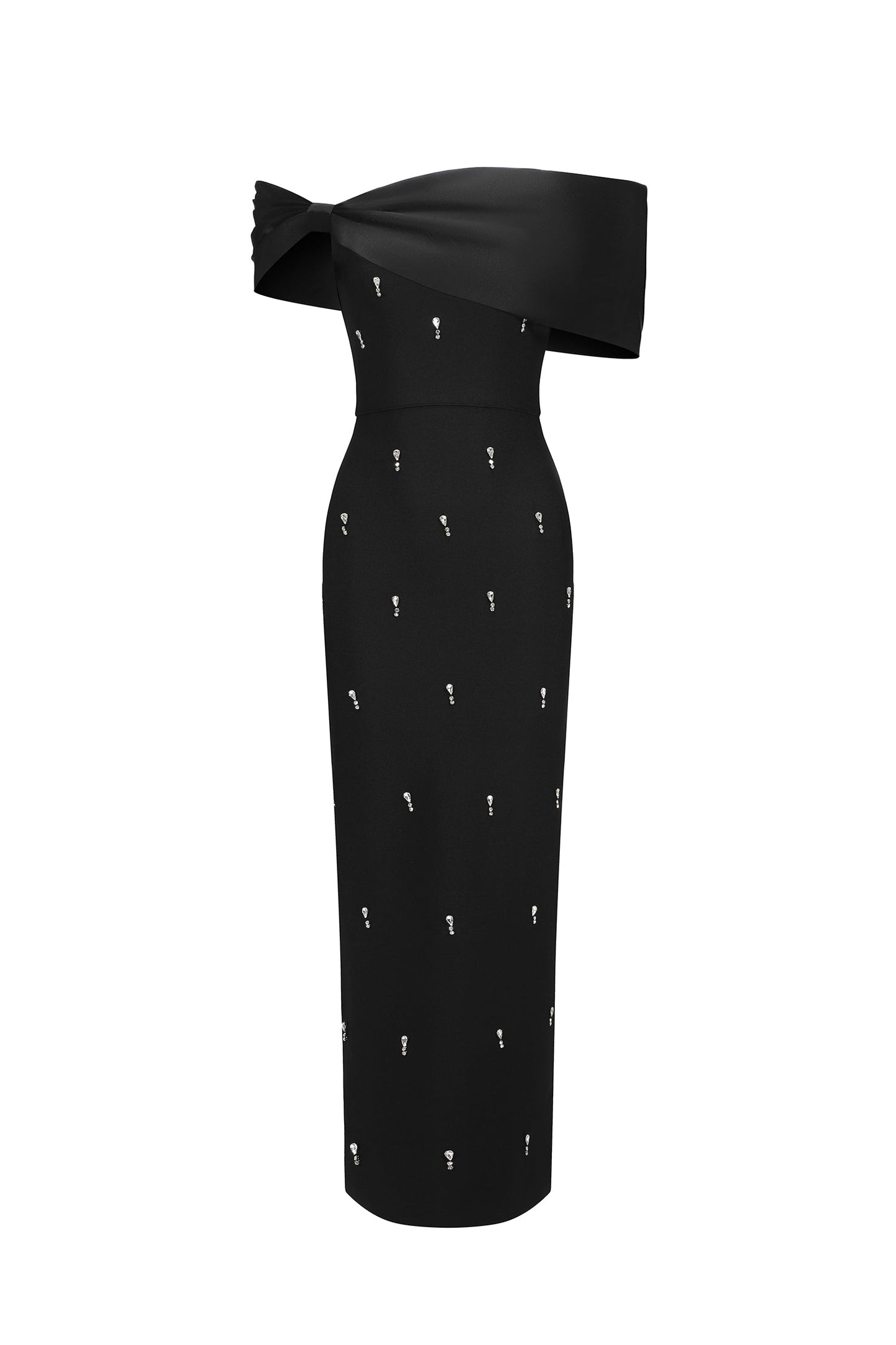 DALIA – Sukienka maxi bez rękawów na jedno ramię z kokardą w kształcie diamentu