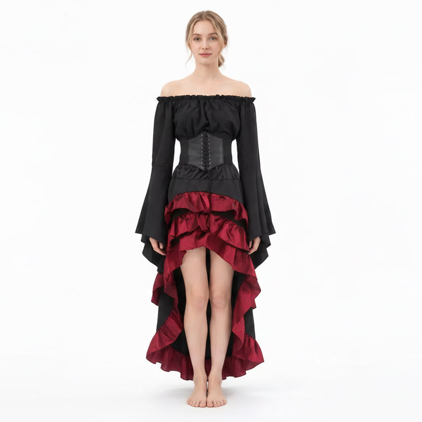 DALIA – Gothic Ruffle Halloween Costume - Black & Burgundy