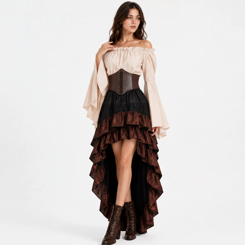 DALIA – Gothic Ruffle Halloween Costume - Cream & Brown