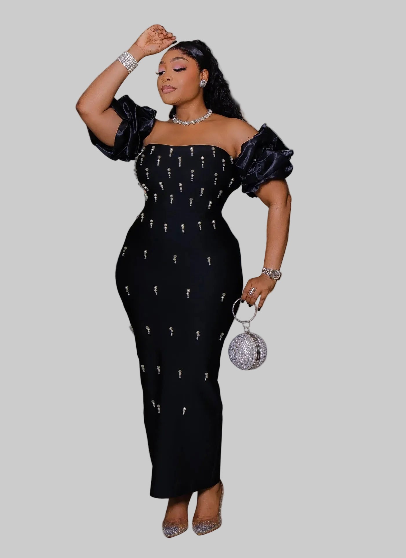 DALIA - Puff Sleeve Bandage Dress Curve