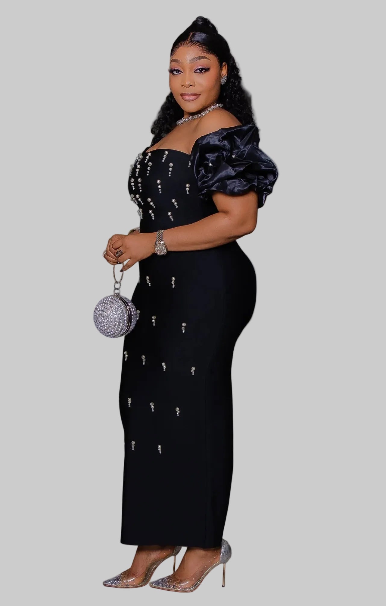 DALIA - Puff Sleeve Bandage Dress Curve