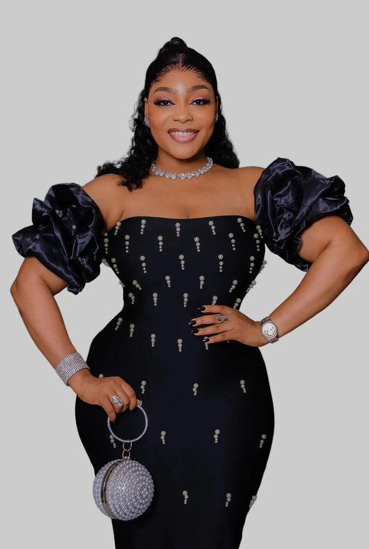 DALIA - Puff Sleeve Bandage Dress Curve