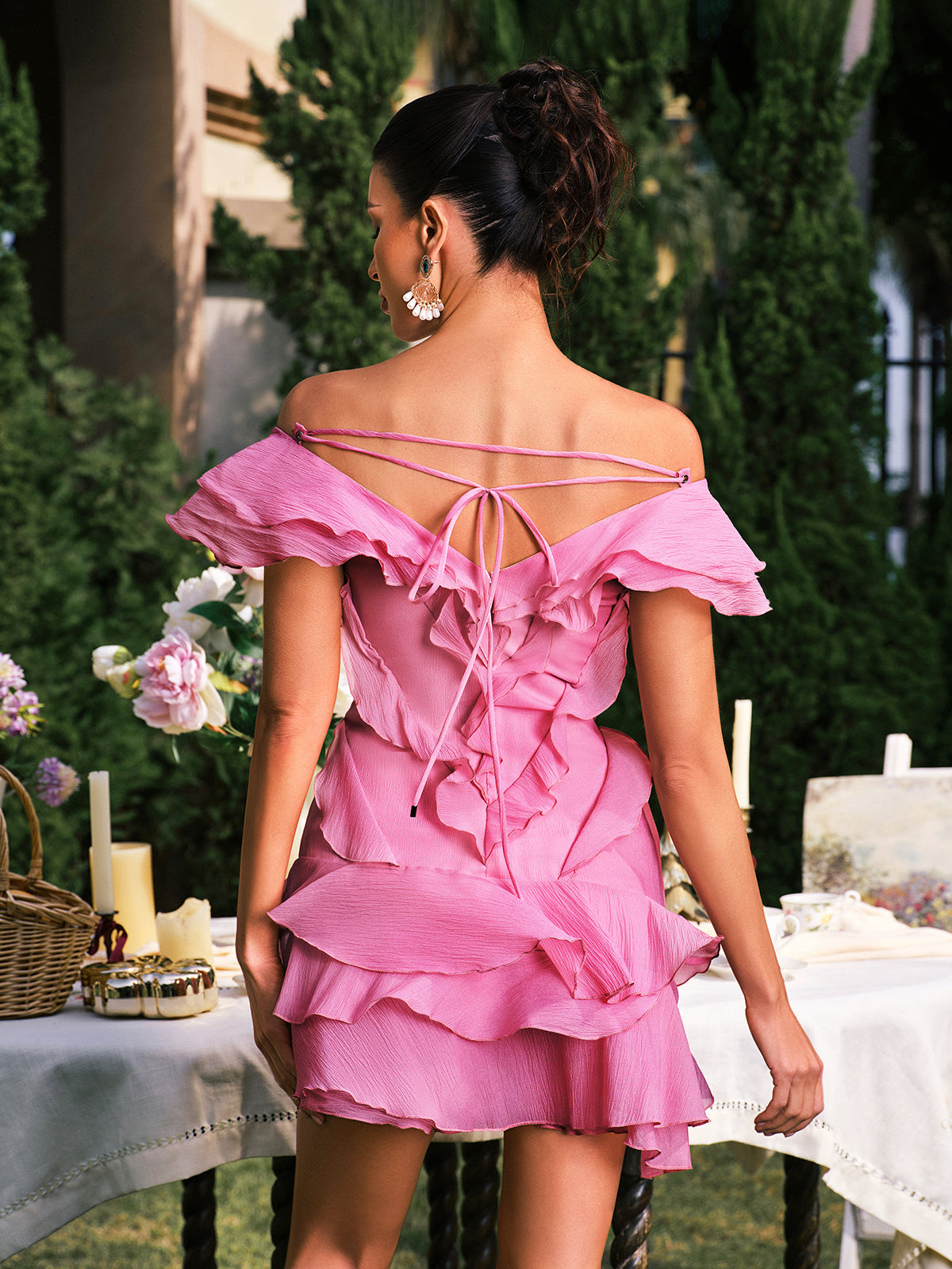 DALIA - Blush V Neck Ruffle Mini Dress - Pink