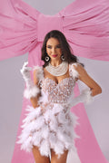 DALIA - Deloris Pearl Feather Mini Dress - Pink