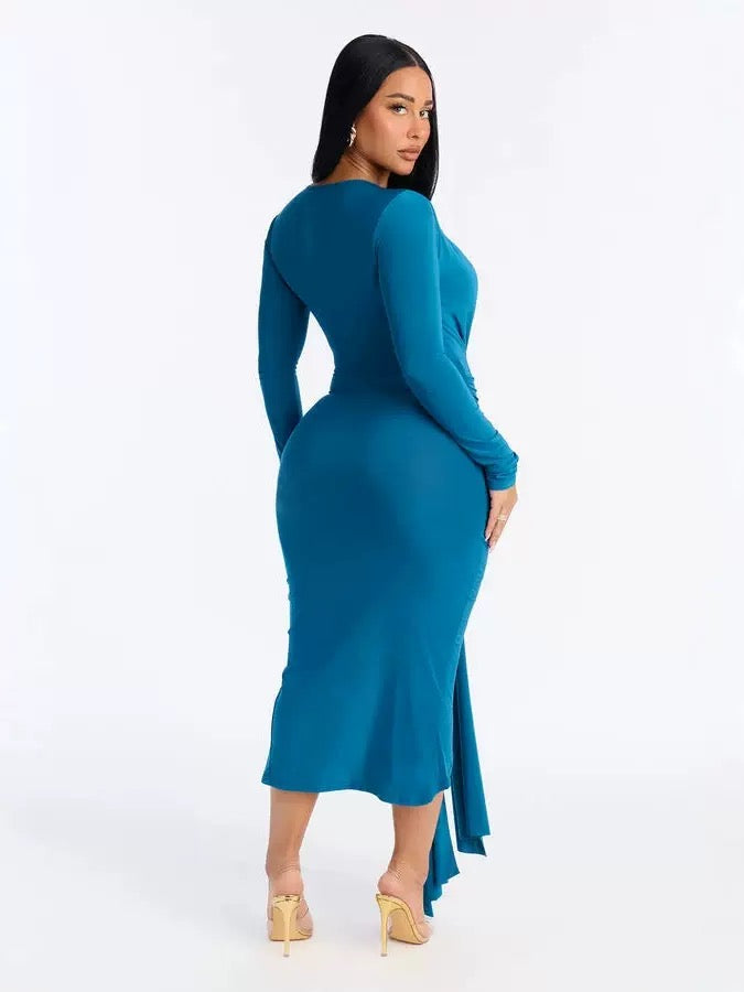 DALIA – Cut-Out Ruched Maxi Dress - Blue