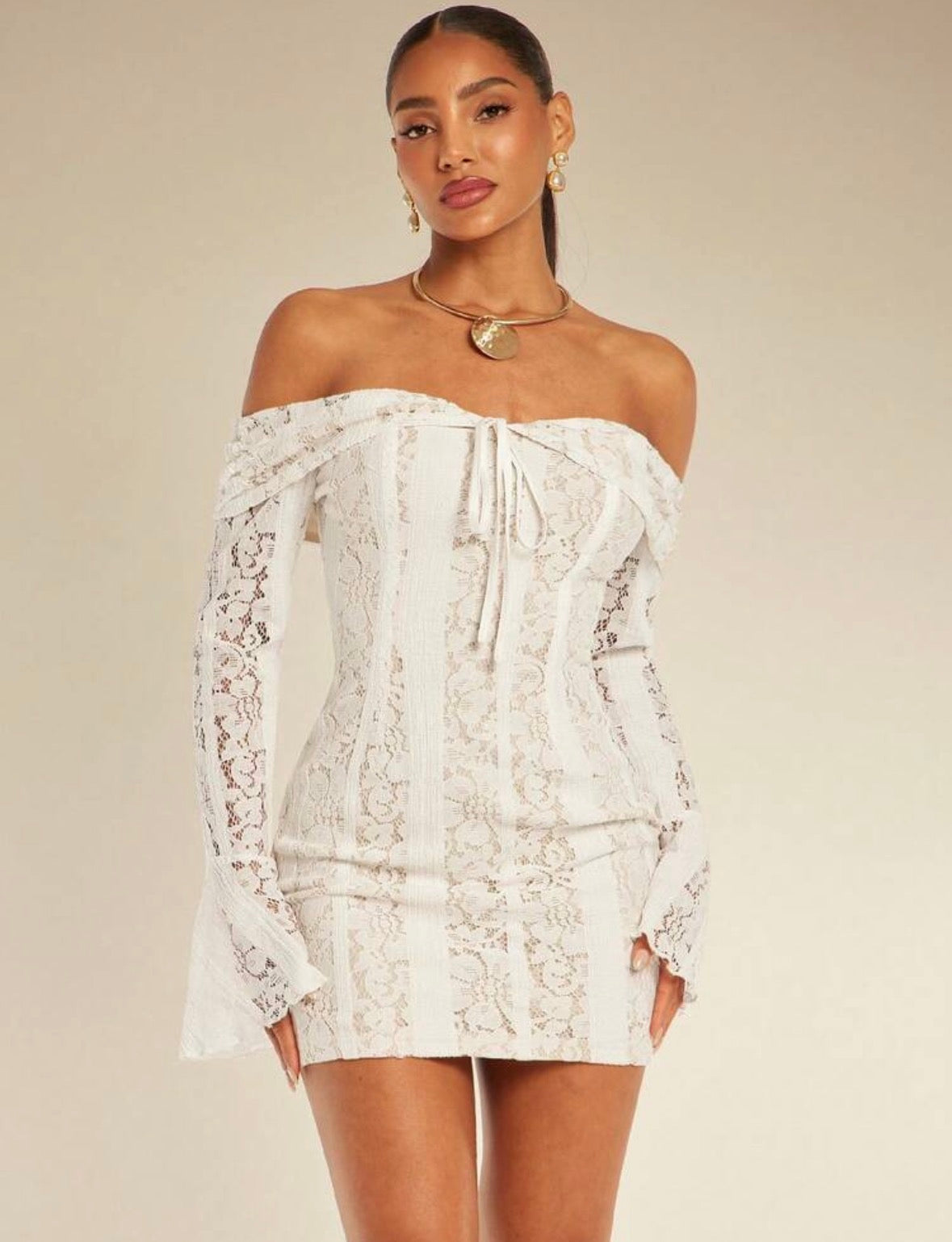 DALIA - Lace Feminine Dress - White