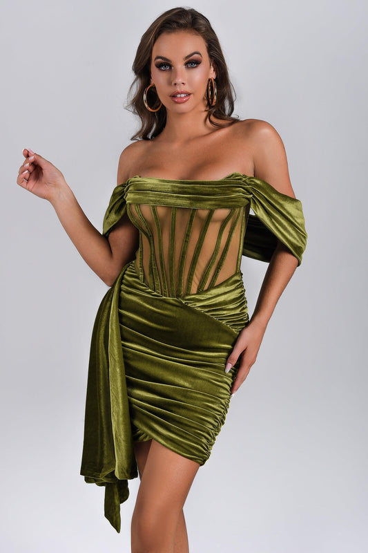 DALIA - Elasa Velvet Corset Mini Dress - Green