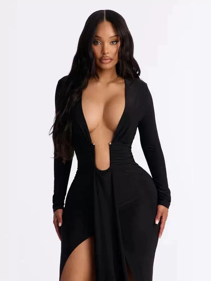 DALIA – Cut-Out Ruched Maxi Dress - Black