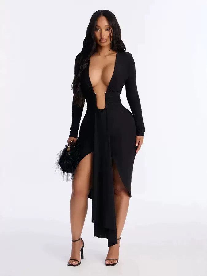 DALIA – Cut-Out Ruched Maxi Dress - Black