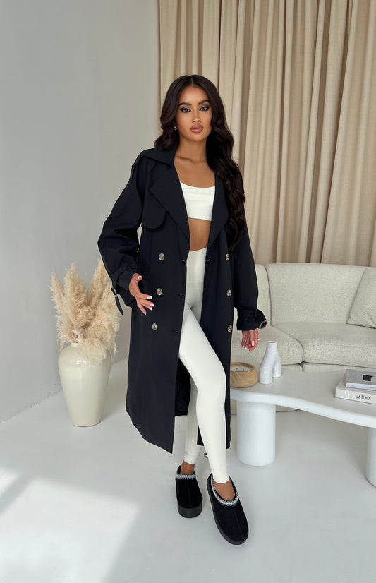DALIA - Long Trench Coat - Black