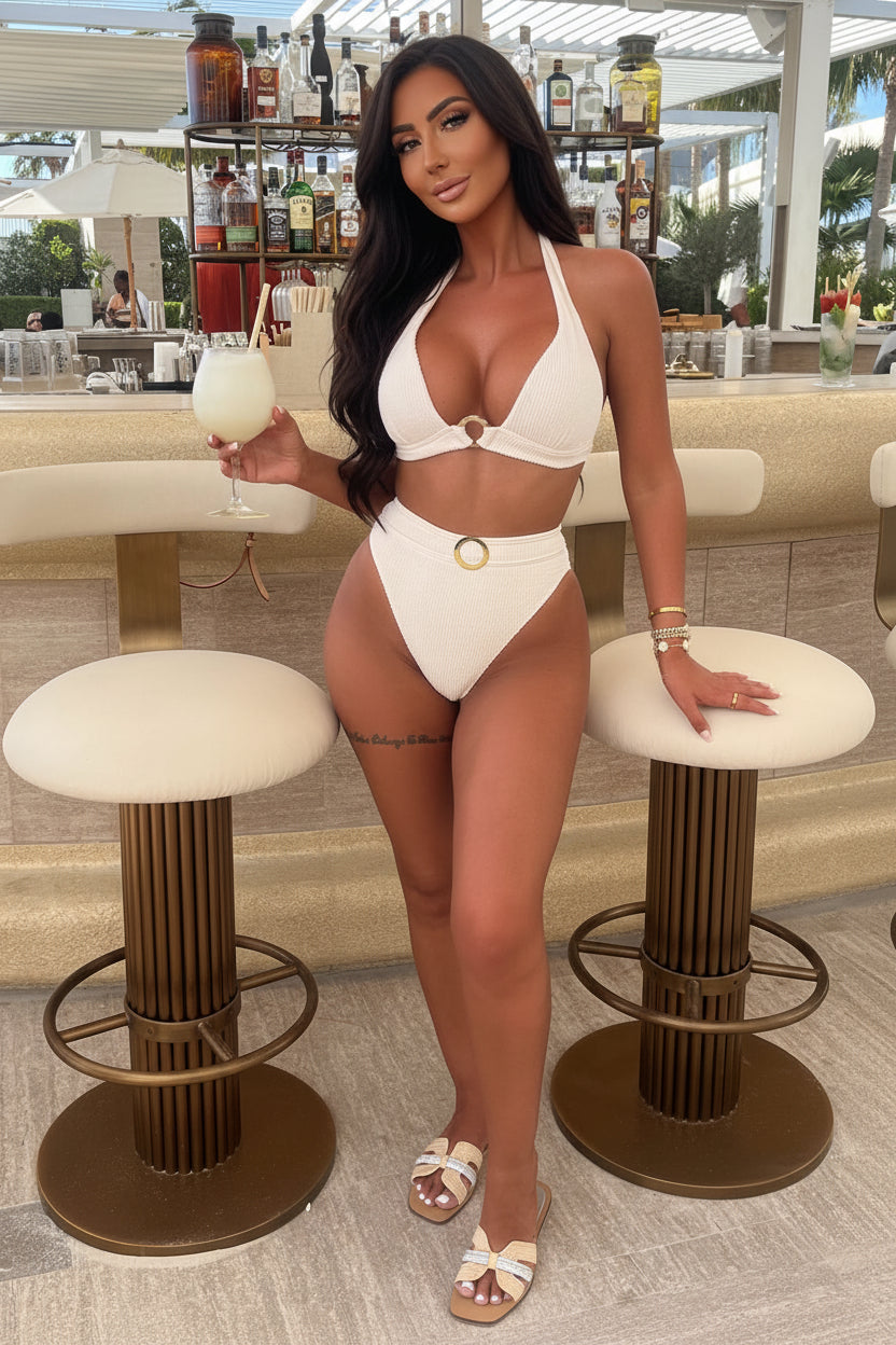 DALIA - Crinkle Halter Neck Bikini - Cream