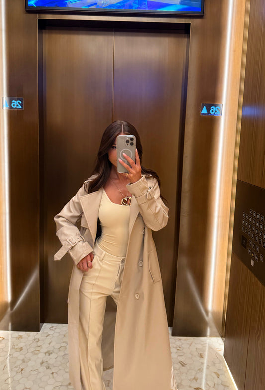 DALIA - Premium Leather Trench Coat - Beige