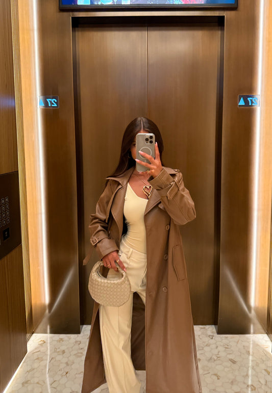 DALIA - Premium Leather Trench Coat - Fawn