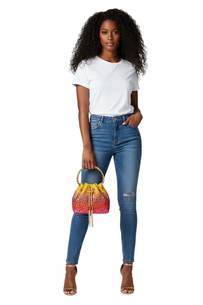 DALIA - Multicolored Crystal Embellished Bucket Bag