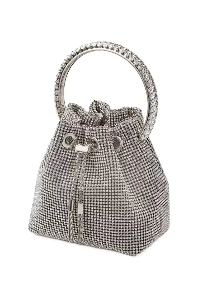 DALIA - Silver Crystal Embellished Bucket Bag