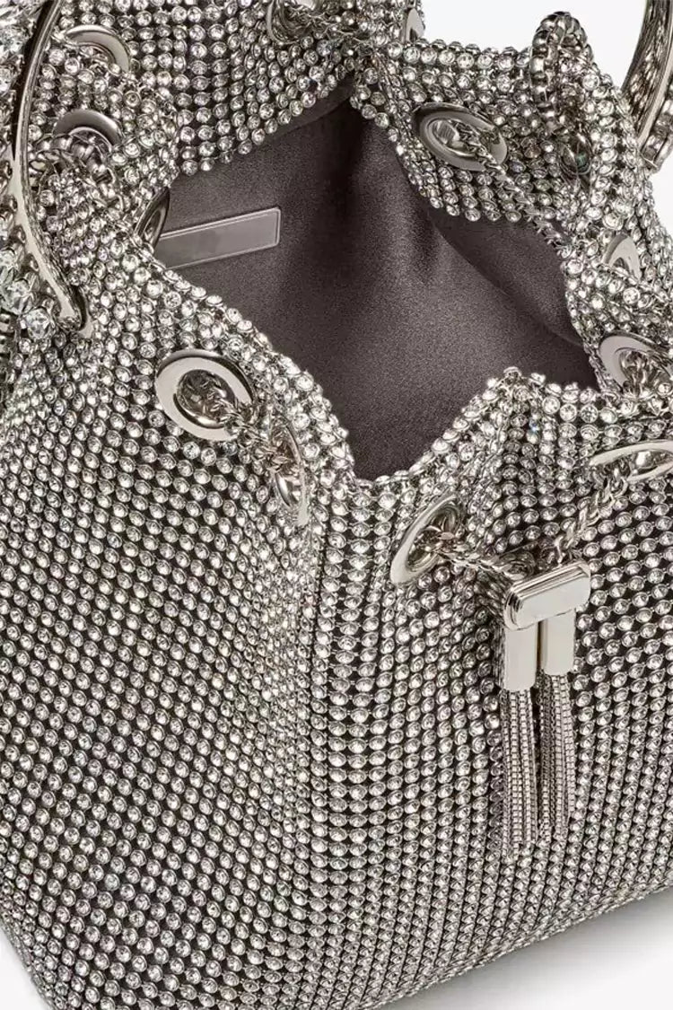 DALIA - Silver Crystal Embellished Bucket Bag