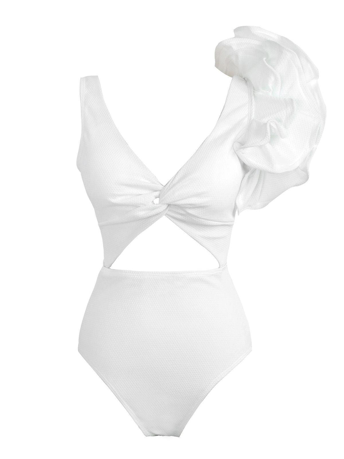 DALIA -  Ruffle Cutout One Piece Swimsuit - White