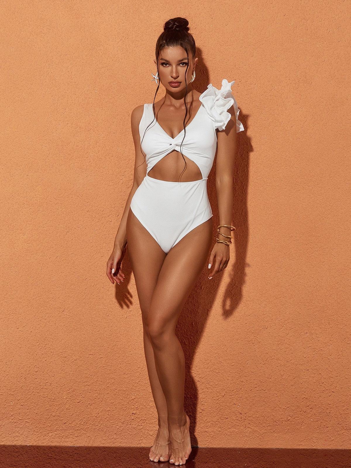 DALIA -  Ruffle Cutout One Piece Swimsuit - White