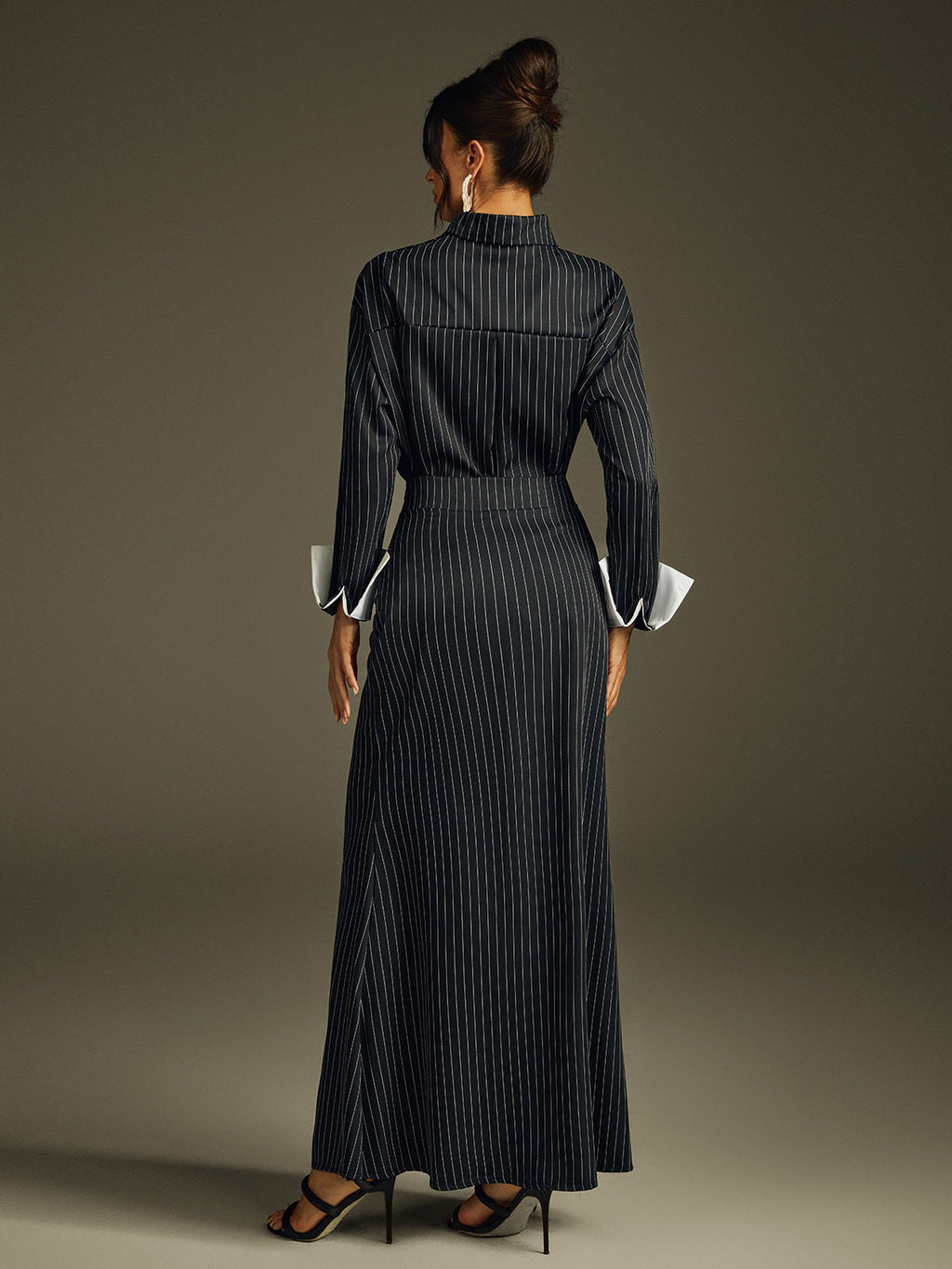 DALIA - Folded Collar Stripe Skirt Set