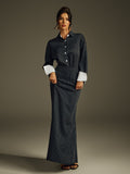 DALIA - Folded Collar Stripe Skirt Set
