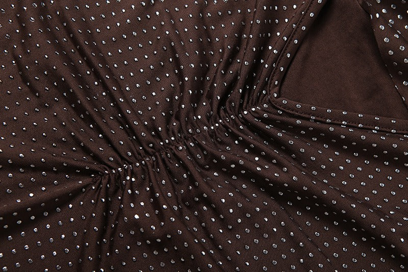 DALIA - Rhinestone Maxi Dress - Brown