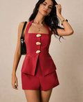 DALIA – Tailored Halter Set - Red