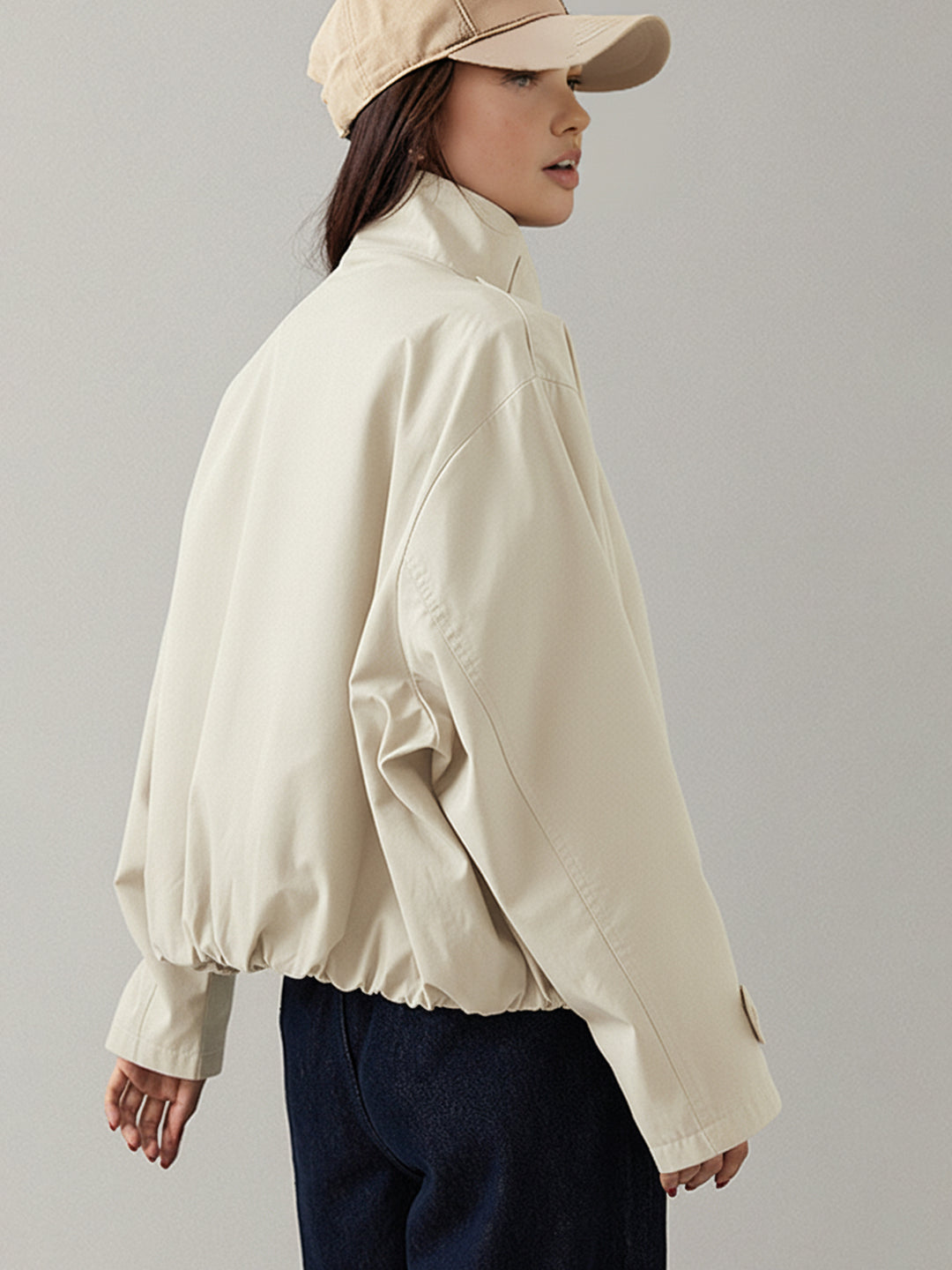 DALIA -  Stand Collar Trench Coat - Elegant Waist Design