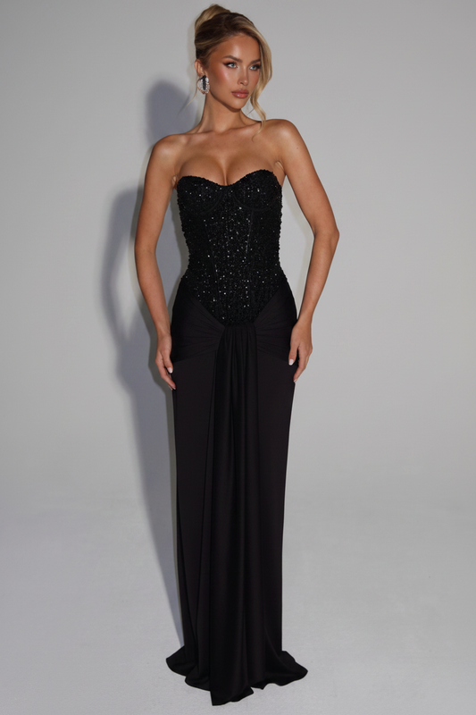 DALIA - Elegant Strapless Evening Gown - Black