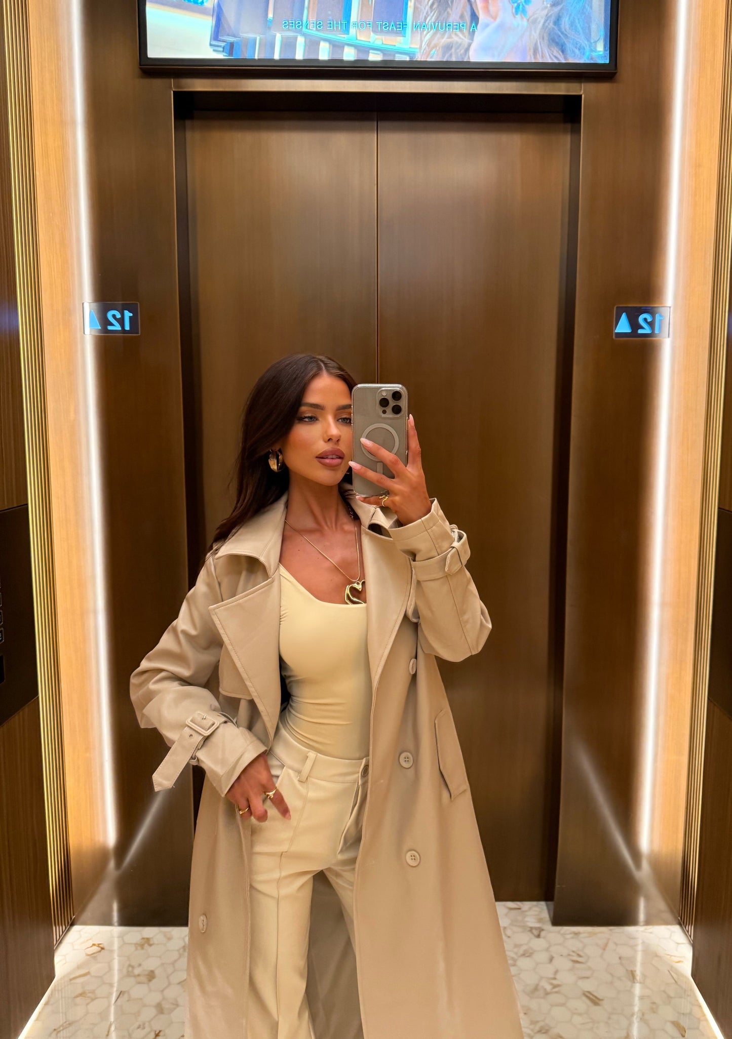 DALIA - Premium Leather Trench Coat - Beige