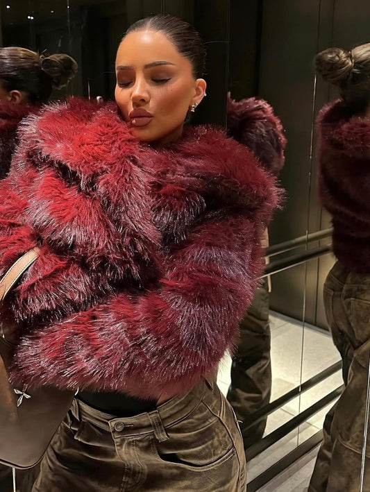 DALIA - Wolfe Fur Coat - Cherry