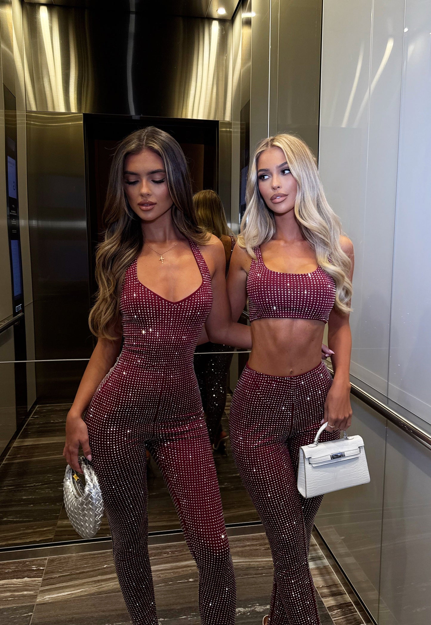 DALIA - Diamanté Jumpsuit - Cherry