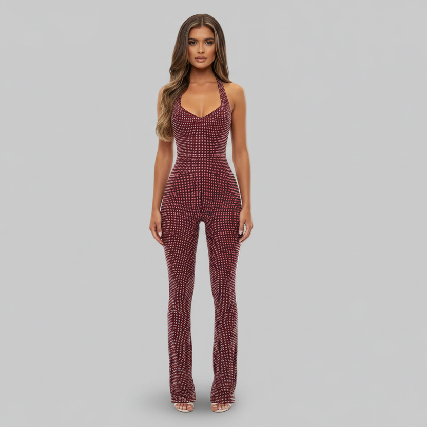 DALIA - Diamanté Jumpsuit - Cherry