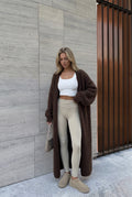 DALIA - Long Fluffy Cardigan - Chocolate