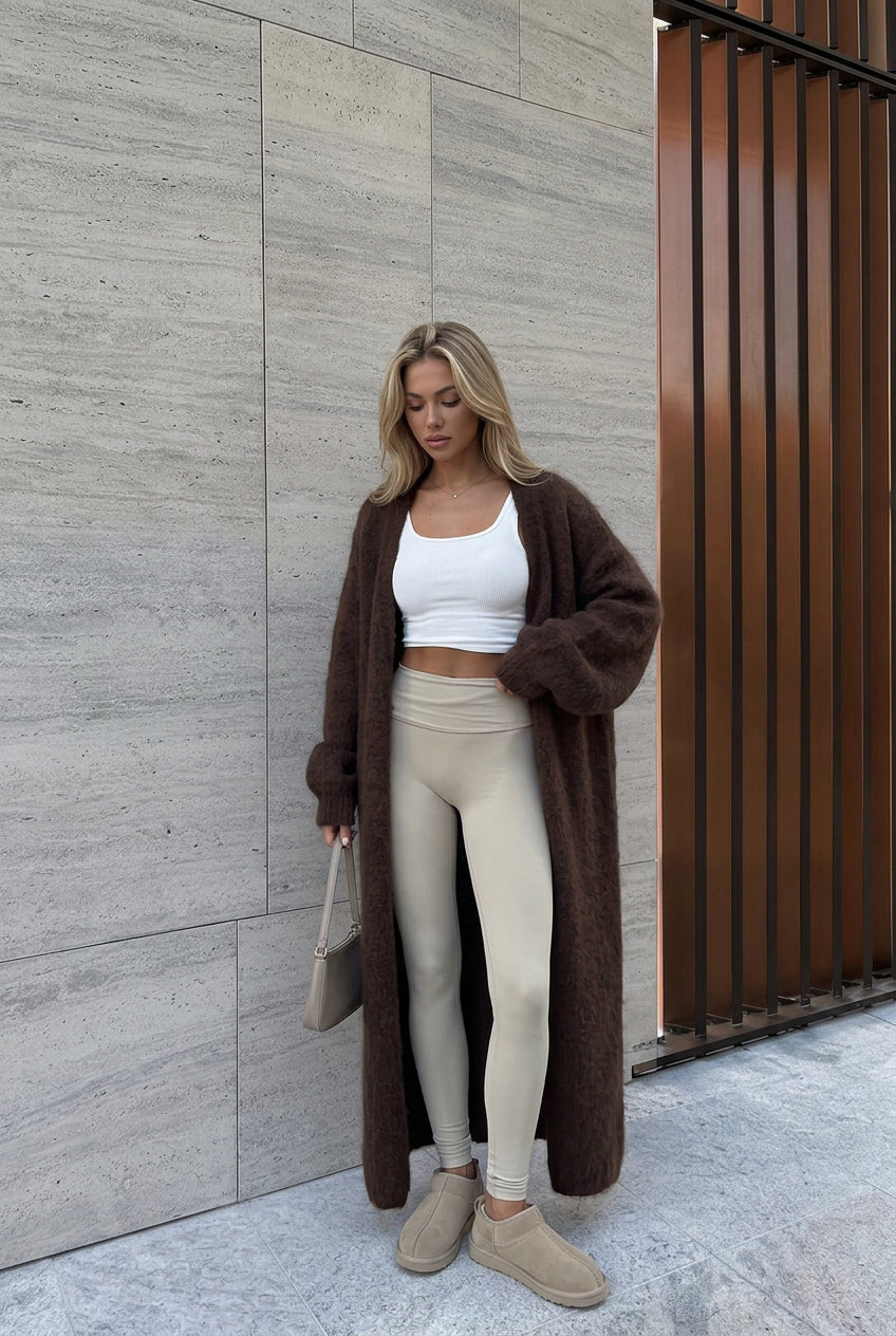 DALIA - Long Fluffy Cardigan - Chocolate